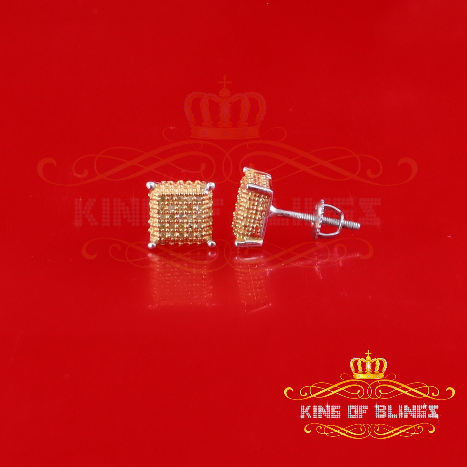 King Of Bling's 0.15ct Diamond Square Stud Earrings For Women White 925 Sterling Silver For Men KING OF BLINGS