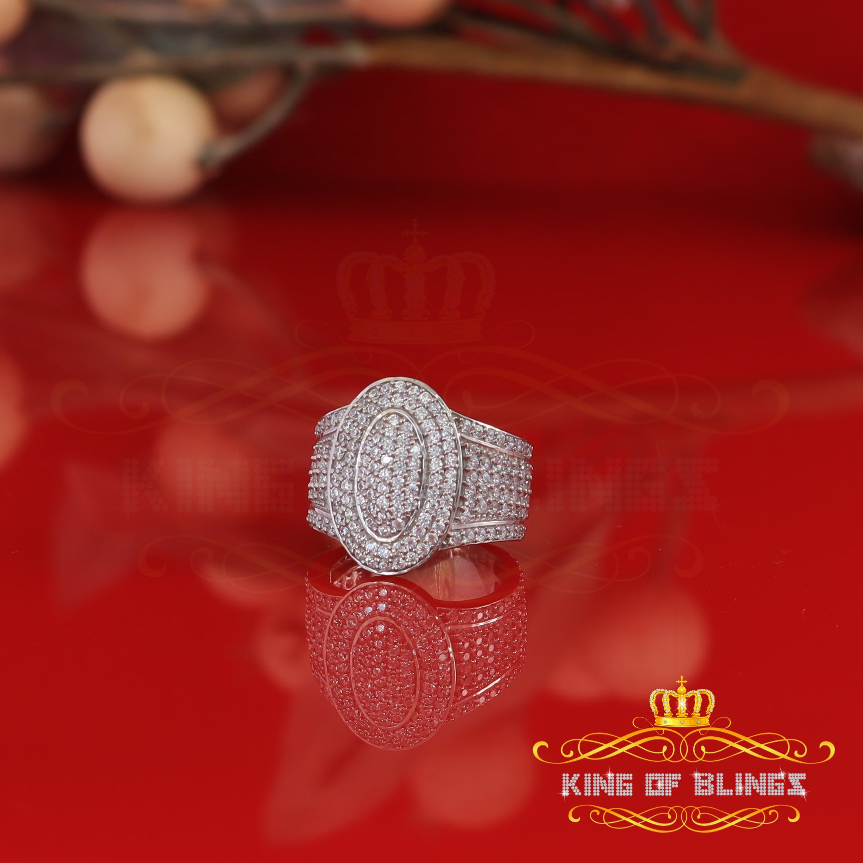 King Of Bling's925 Sterling Silver White 7.50ct Cubic Zirconia Oval Men's Big Ring Size 9 KING OF BLINGS