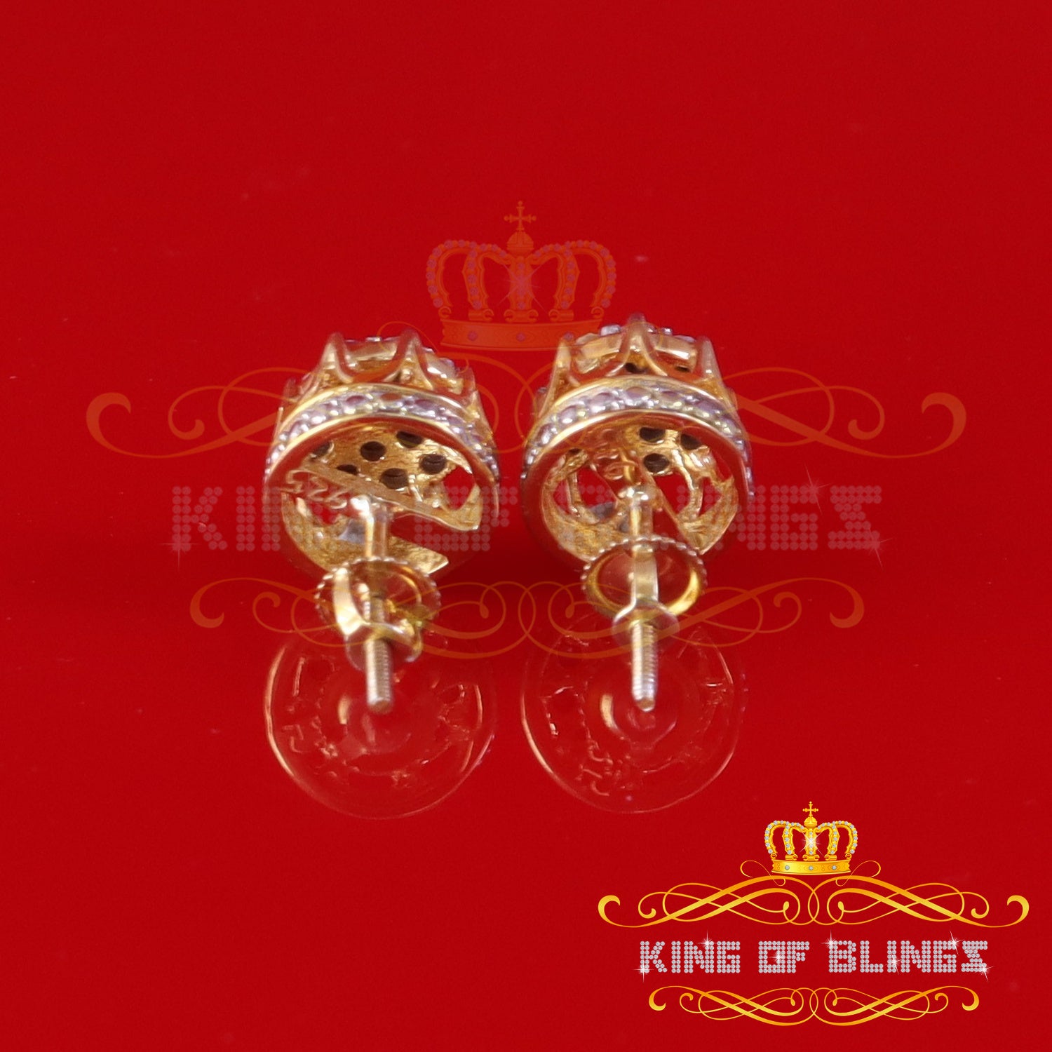 King of Blings-0.07ct Diamond 925 Sterling Yellow Silver For Men's & Womens Stud Round Earring KING OF BLINGS