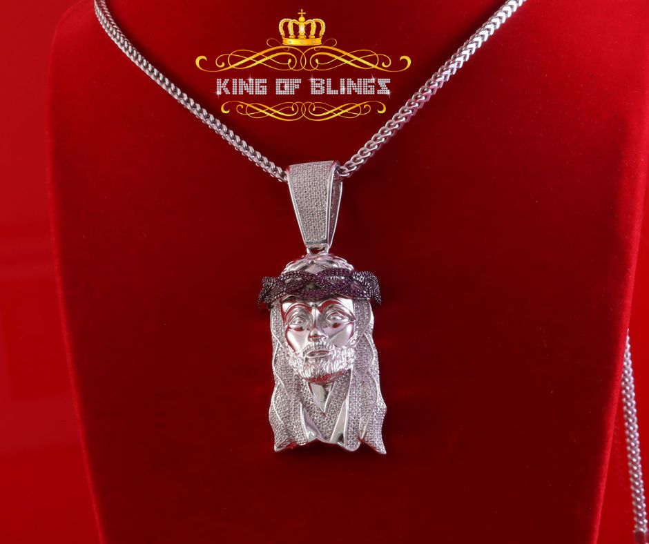 King Of Bling's Silver with Pink Jesus Head Shape Pendant 4.98ct Cubic Zirconia KING OF BLINGS