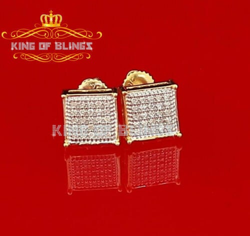 King Of Bling's Real 10k Yellow Gold with 0.15CT Real Diamonds Men's/Women's Square Stud Earring KING OF BLINGS