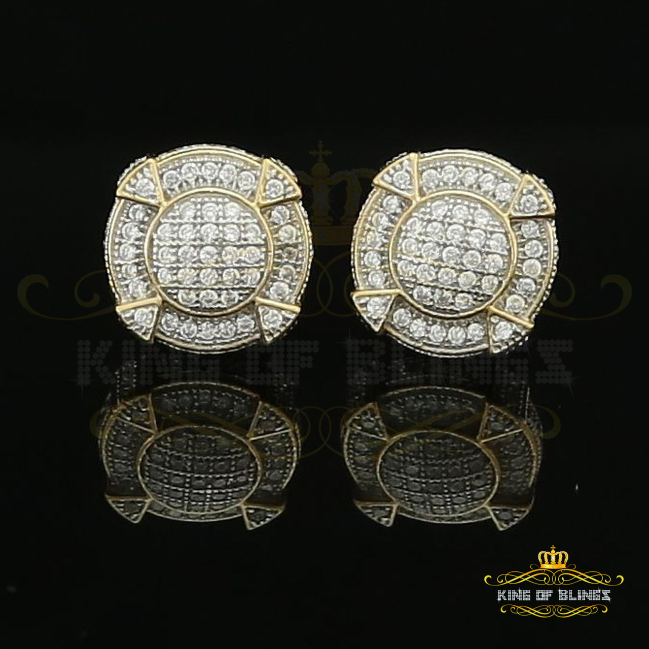 King of Bling's 925 Yellow Sterling Silver 1.46ct Cubic Zirconia Hip Hop Round Ladies Earrings KING OF BLINGS