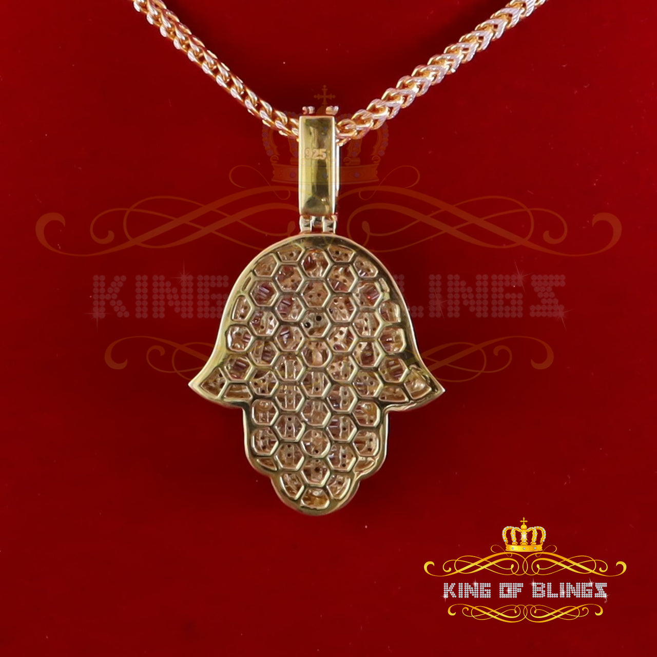 King Of Bling's Men's/Women's New Hamsa Pendant 8.0ct VVS D Moissanite Yellow Sterling Silver KING OF BLINGS