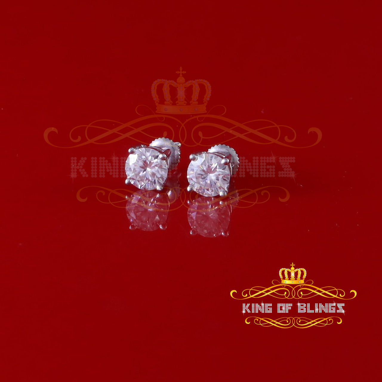 King of Bling's 1.00ct VVS 'D' Moissanite Men's/Womens 925 Silver White Round Stud Earrings