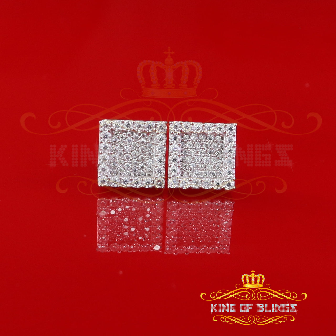 925 White Silver 0.80ct VVS D Moissanite Square Stud Earring Men's/Womens King of Blings