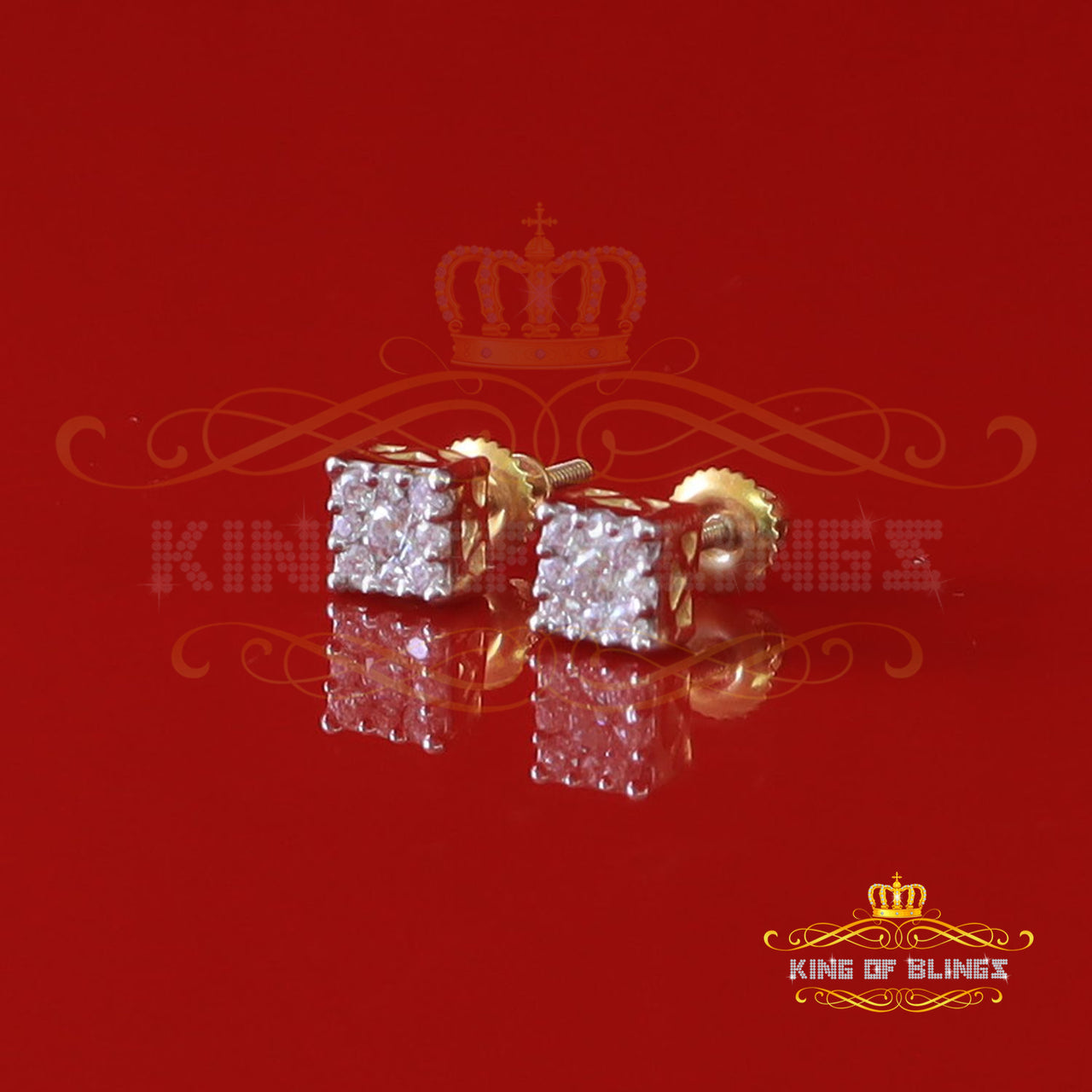 King Of Bling's Real Moissanite Stud Square Earrings 10k Real Yellow Gold 0.33ct Vvs 'D' Color