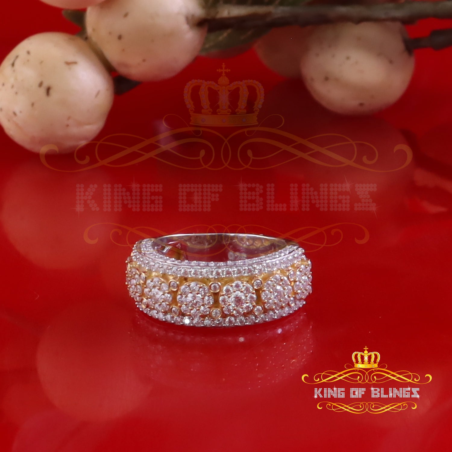 King of Bling's 2.50ct moissanite White Round Shape Band Ring size 8 For Men's 925 Silver VVS'D KING OF BLINGS