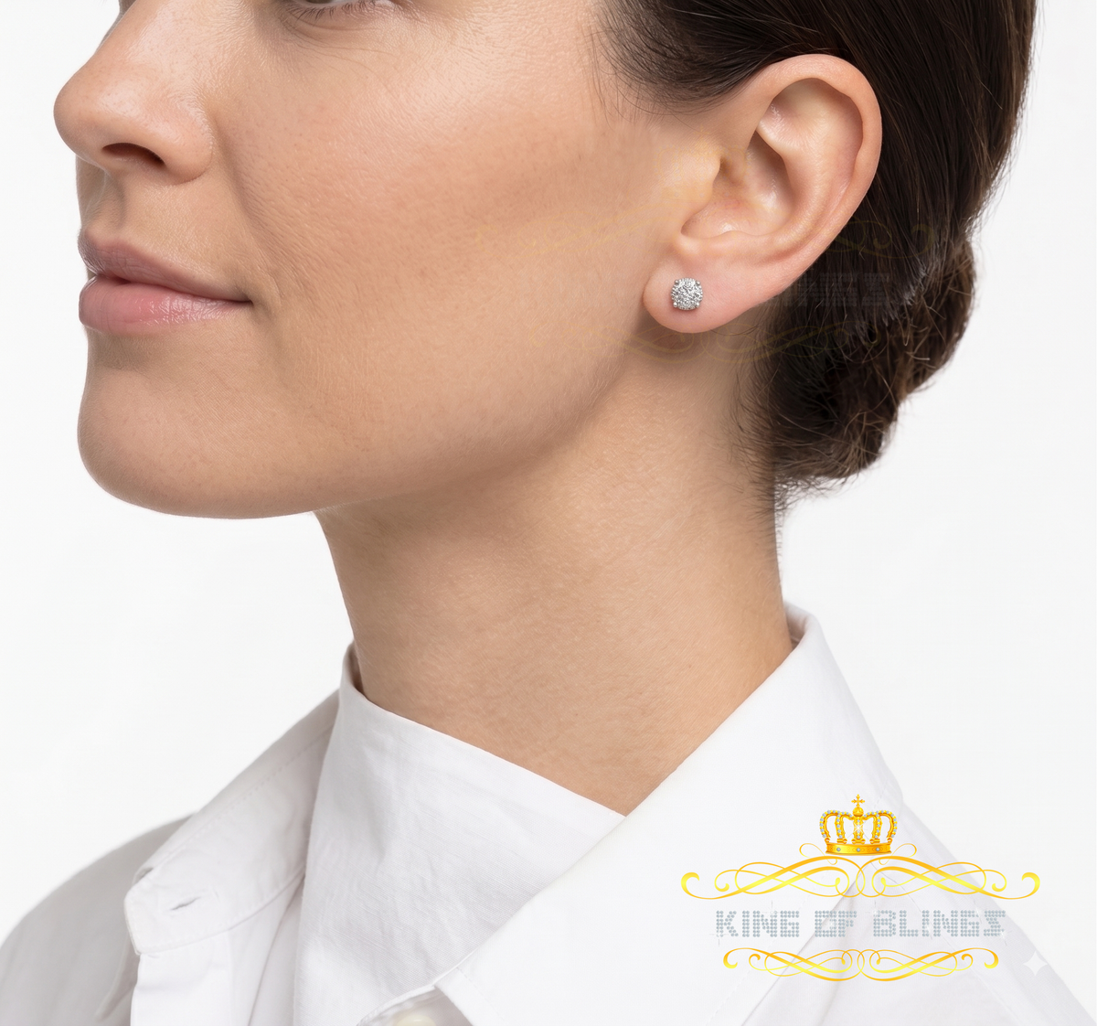 King Of Bling's 0.05ct Real Diamond 925 Sterling Silver White For Men's & Women's Round Earring KING OF BLINGS
