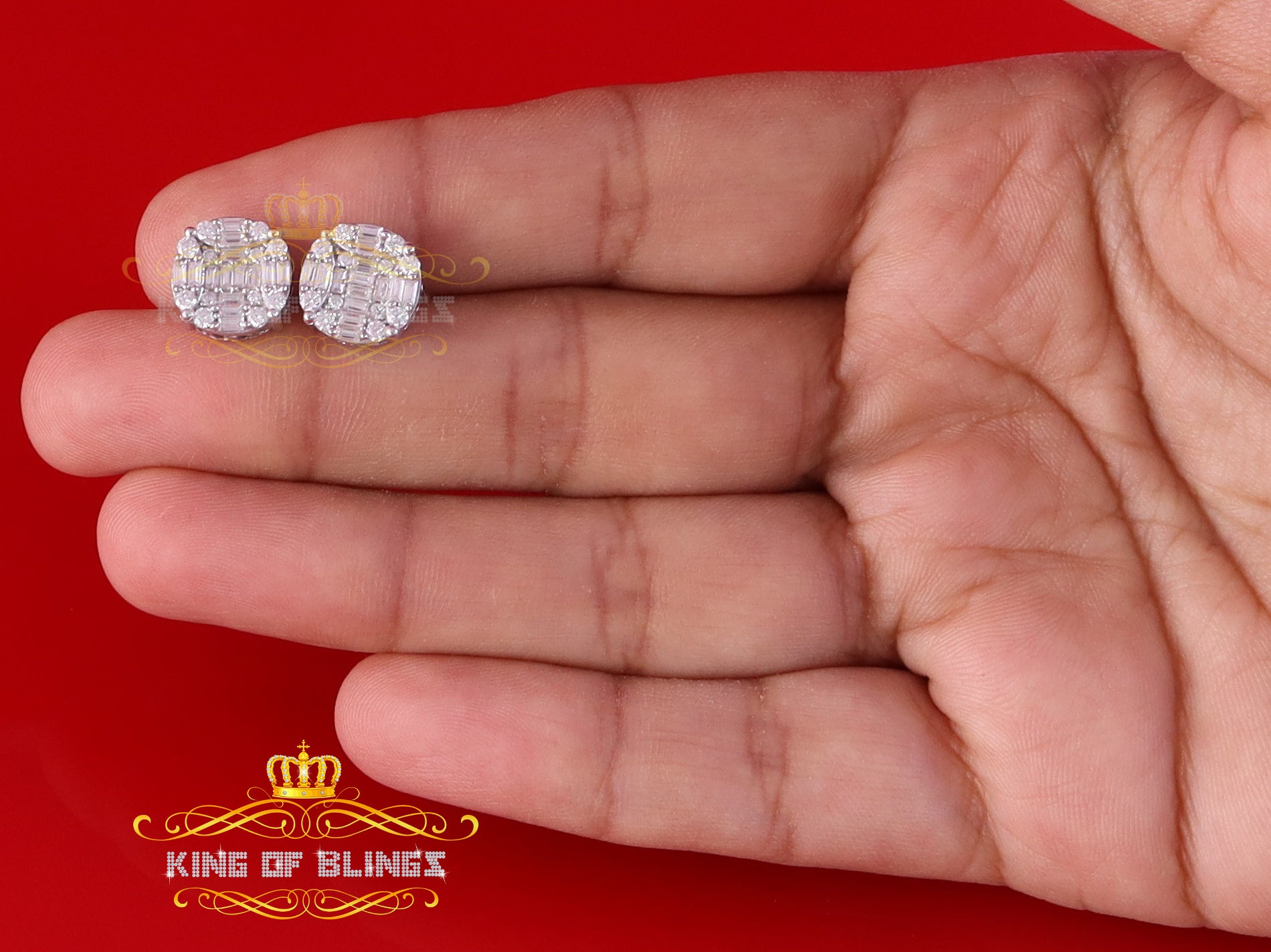 King of Bling's Men's/Womens Silver Yellow 2.00ct VVS 'D' Moissanite Round Classic Earrings KING OF BLINGS