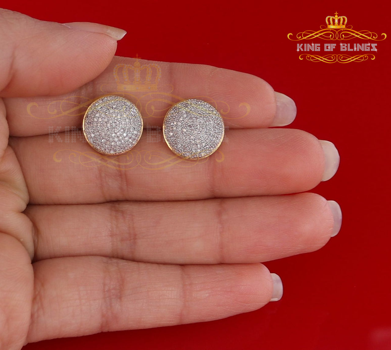 King of Blings-925 Sterling Silver Yellow Hip Hop 0.66ct Diamond Men's/ Women's Stud Earrings