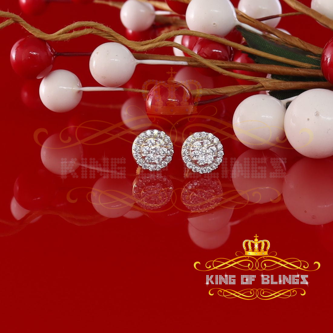 King of Bling's 925 Yellow Silver 0.90ct Cubic Zirconia Women's & Men's Hip Hop Flower Earrings KING OF BLINGS