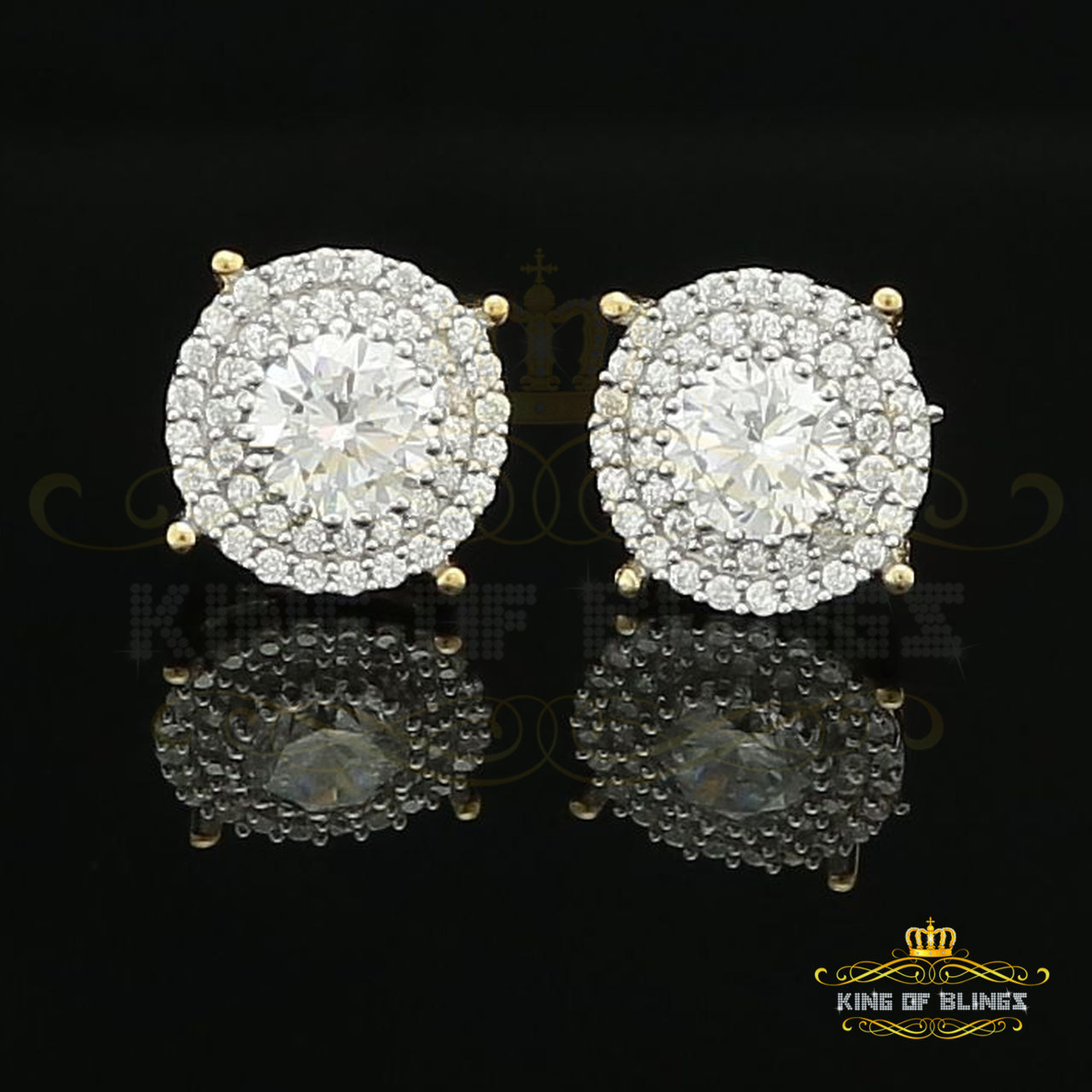 King of Bling's 925 Yellow Sterling Silver 1.07ct Cubic Zirconia Women's Hip Hop Rounds Earrings KING OF BLINGS