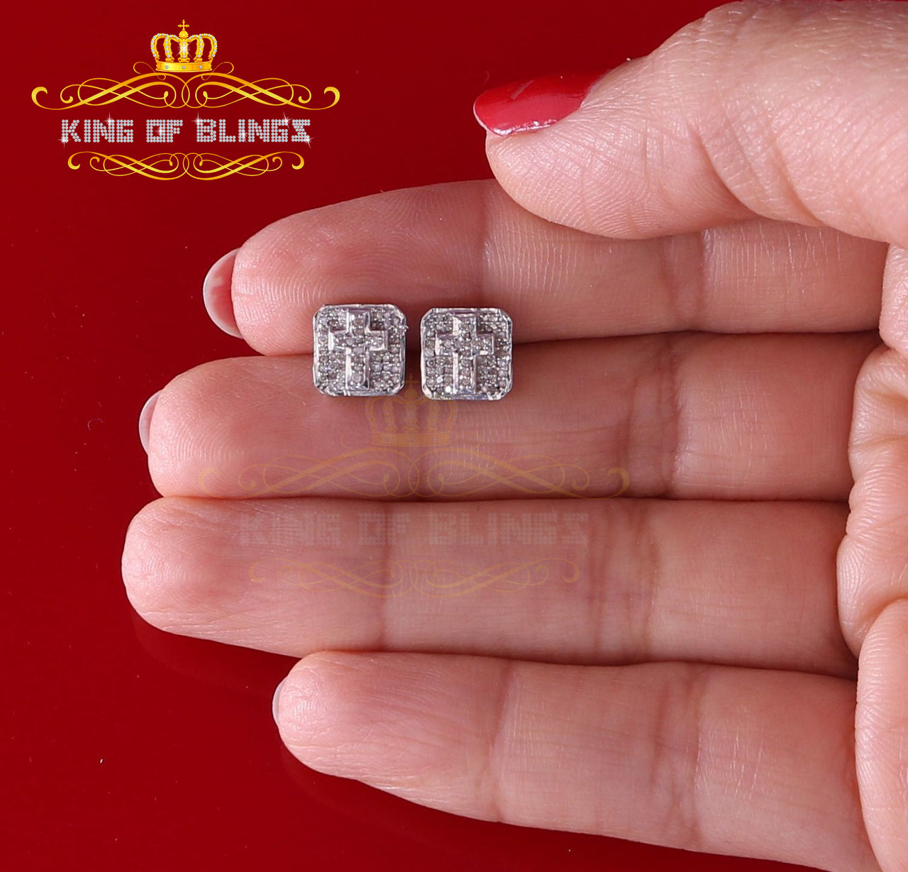 King Of Bling's 925 Sterling White Silver 0.25ct Diamond Women's & Men's Cross Square Earrings