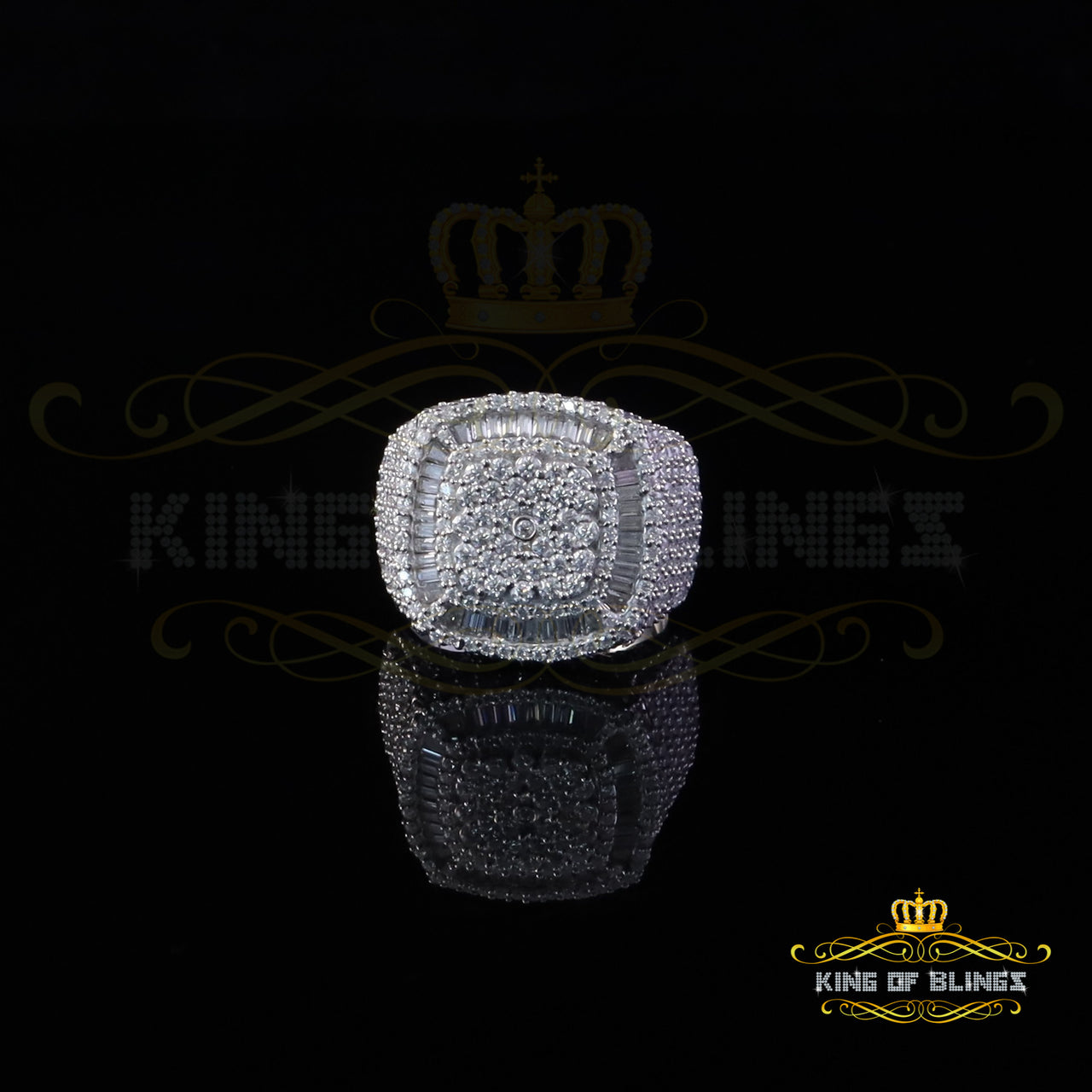King of Bling's 925 Silver White 6.50ct VVS 'D' Moissanite Stone Square Rings SZ 10 Men's/Womens King of Blings