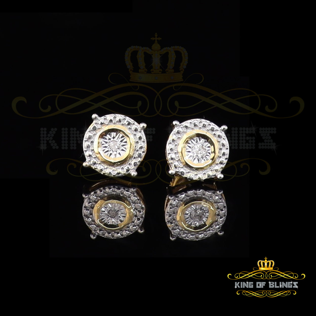 0.01ct Diamond 925 Sterling Silver Yellow For Men's & Women's Stud Round Earring KING OF BLINGS