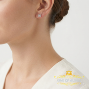 King Of Bling's 925 Sterling Silver 0.05ct Small Diamond Women's & Men's White Square Earring KING OF BLINGS