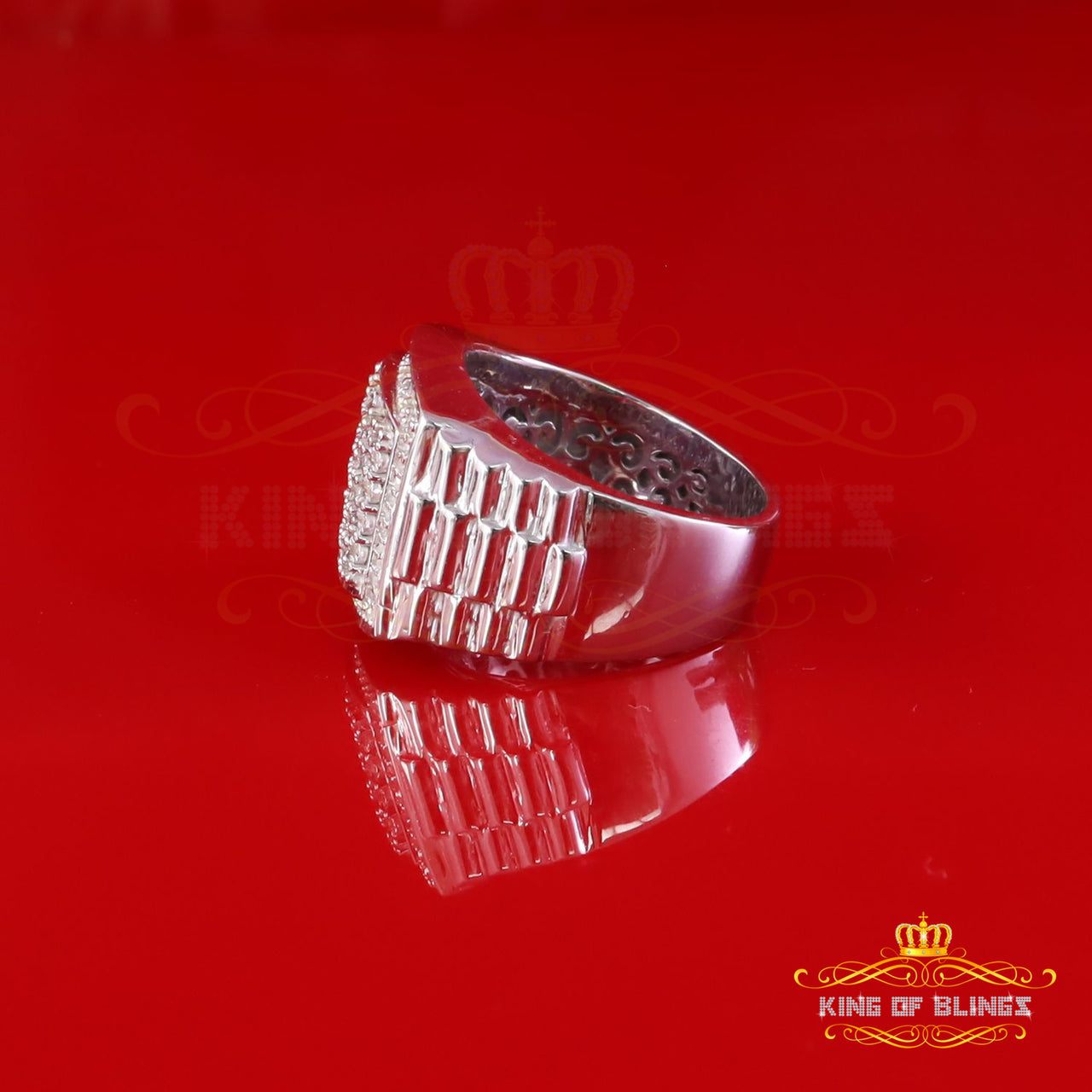 King Of Bling's Big Mirage Set Rectangle 0.40ct Real Diamond 925 White Silver Mens Ring Size 10
