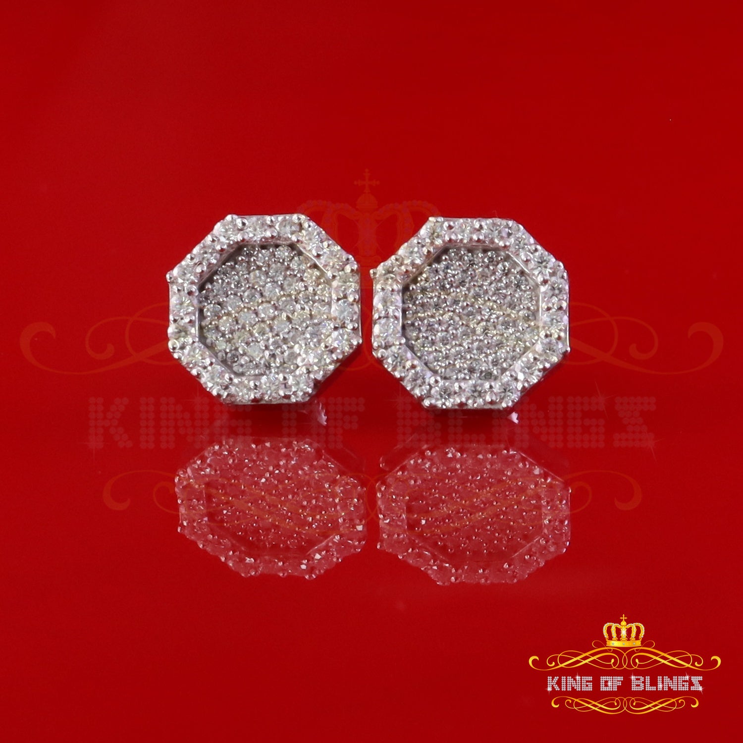 King of Bling's 925 White Silver 1.00ct VVS 'D' Moissanite Octagon Stud Earring Men's/Womens King of Blings