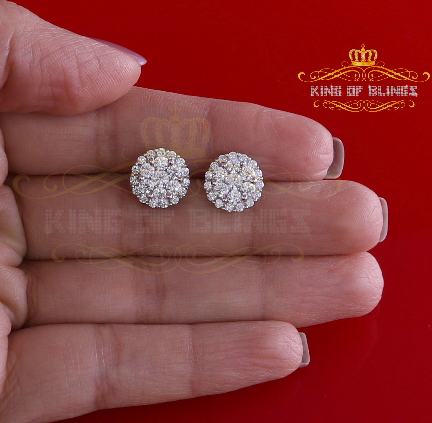 King of Blings- Aretes Para Hombre 925 White Silver 1.49ct Cubic Zirconia Floral Women Earrings KING OF BLINGS