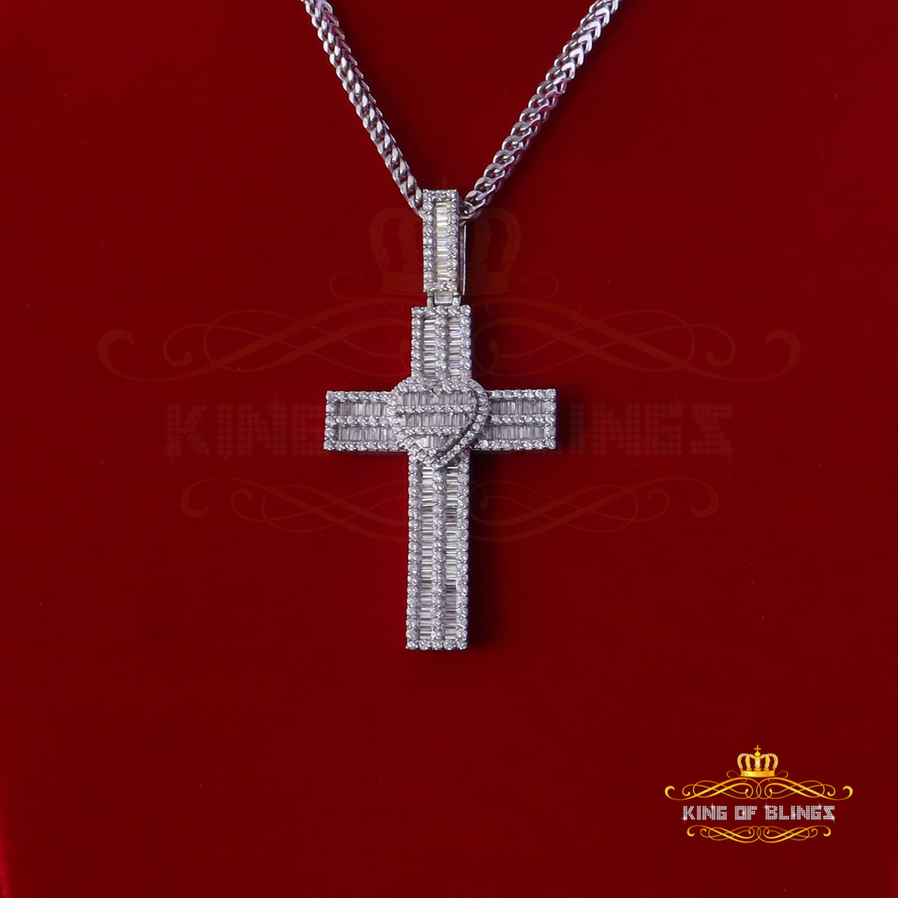 King Of Bling's CROSS Shape 925 Sterling Silver White Pendant Cubic Zirconia