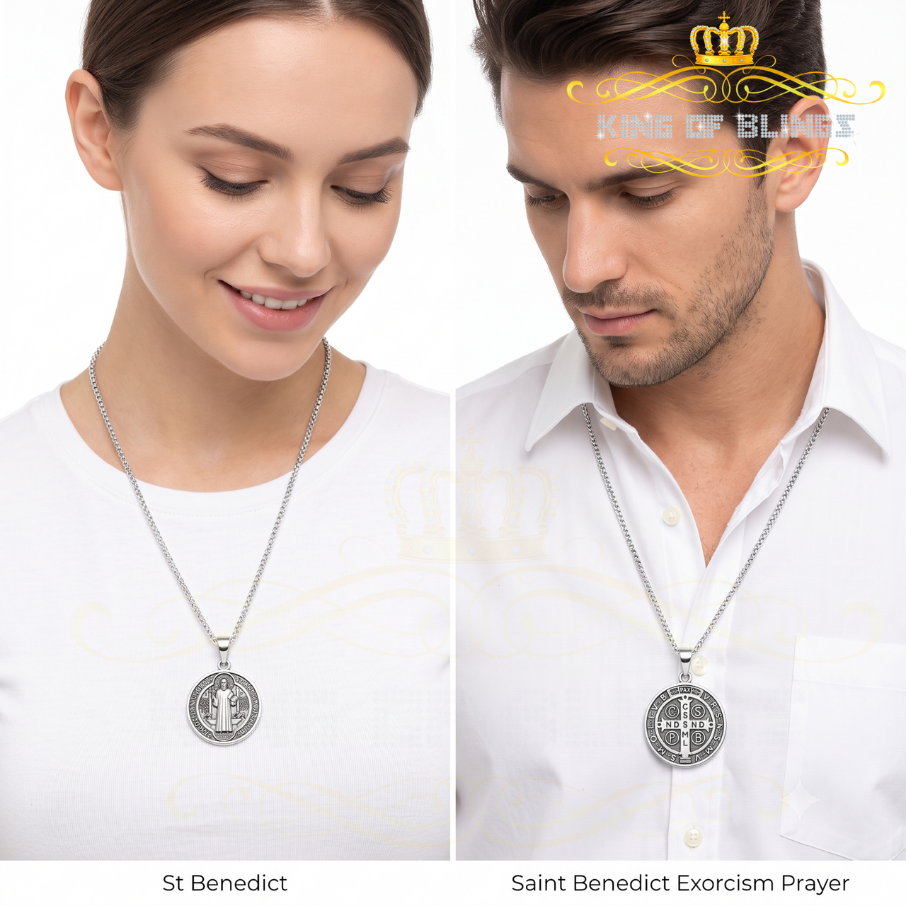 King Of Bling's Double Side Round Benedict Men's/Women's Pendant Religious 925 Sterling Silver
