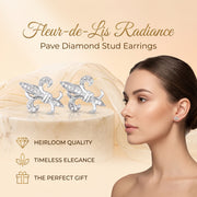 King of Bling's 925 White Silver Fleur de Lis Screw Back 0.25ct Cubic Zirconia Ladies Earrings KING OF BLINGS