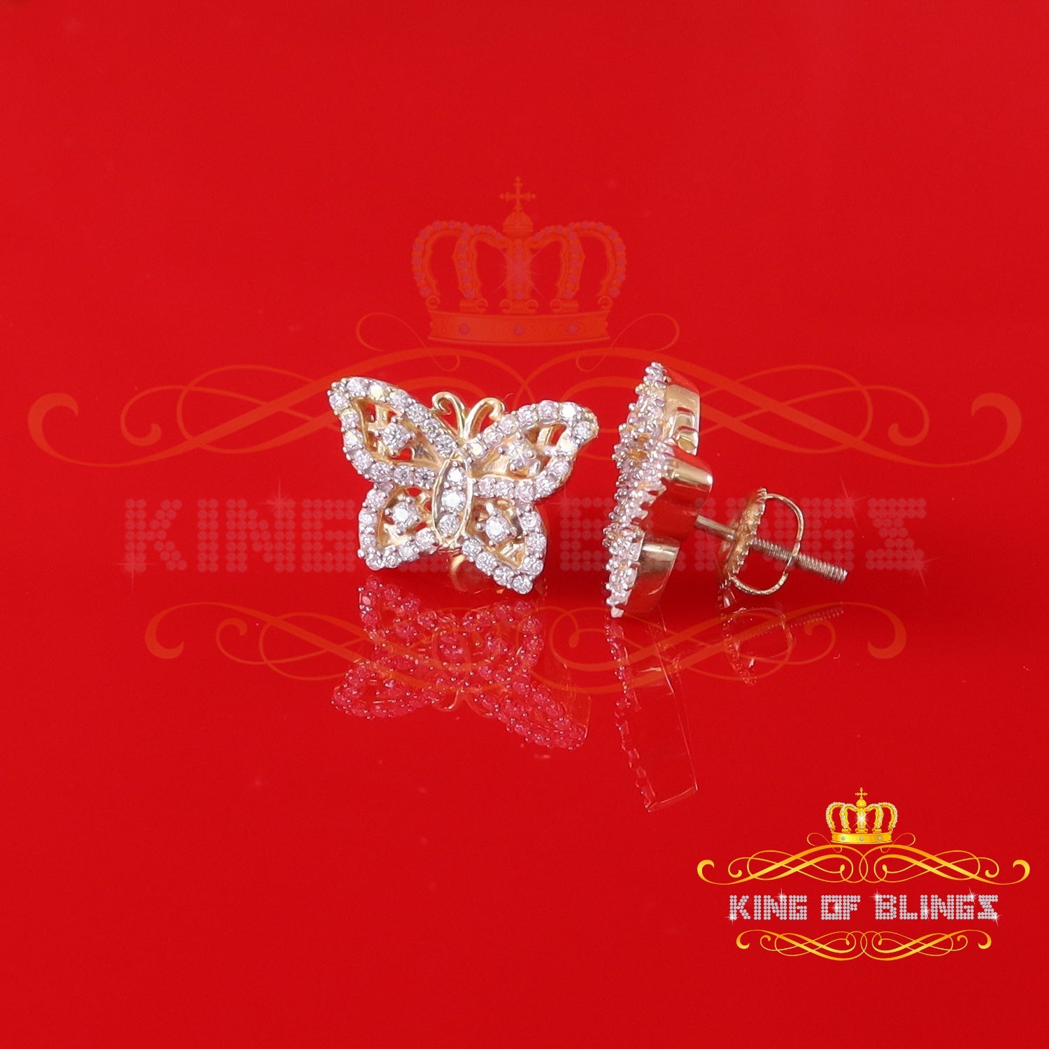 King  of Bling's Men's/Womens 925 Silver Yellow 0.50ct VVS 'D' Moissanite Butterfly Stud Earrings KING OF BLINGS