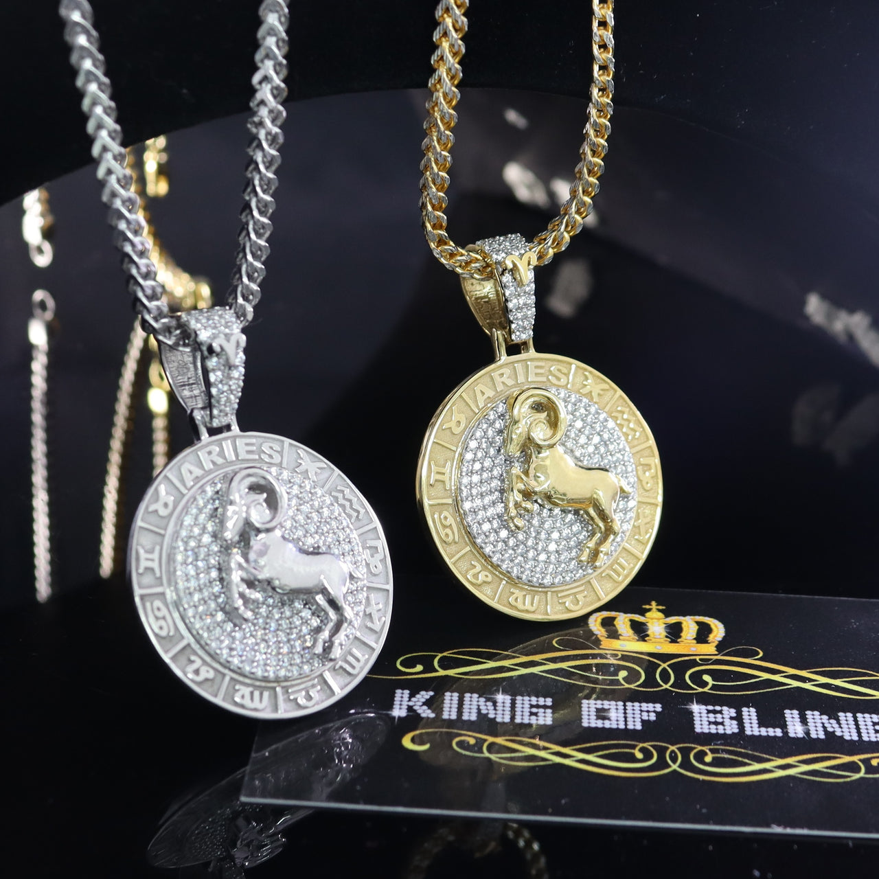 2.23ct Cubic Zirconia Sterling Yellow Silver ARIES Pendant For Men's & Women's KING OF BLINGS