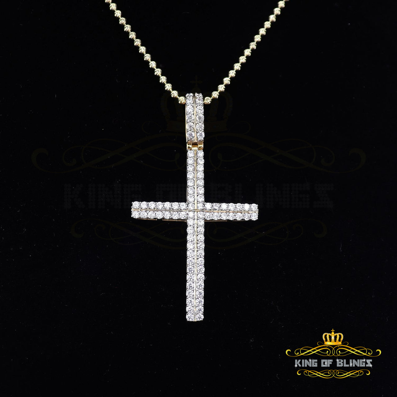 Attractive Yellow 2 Rows CROSS Sterling Sliver Pendent 4.10ct Cubic Zirconia