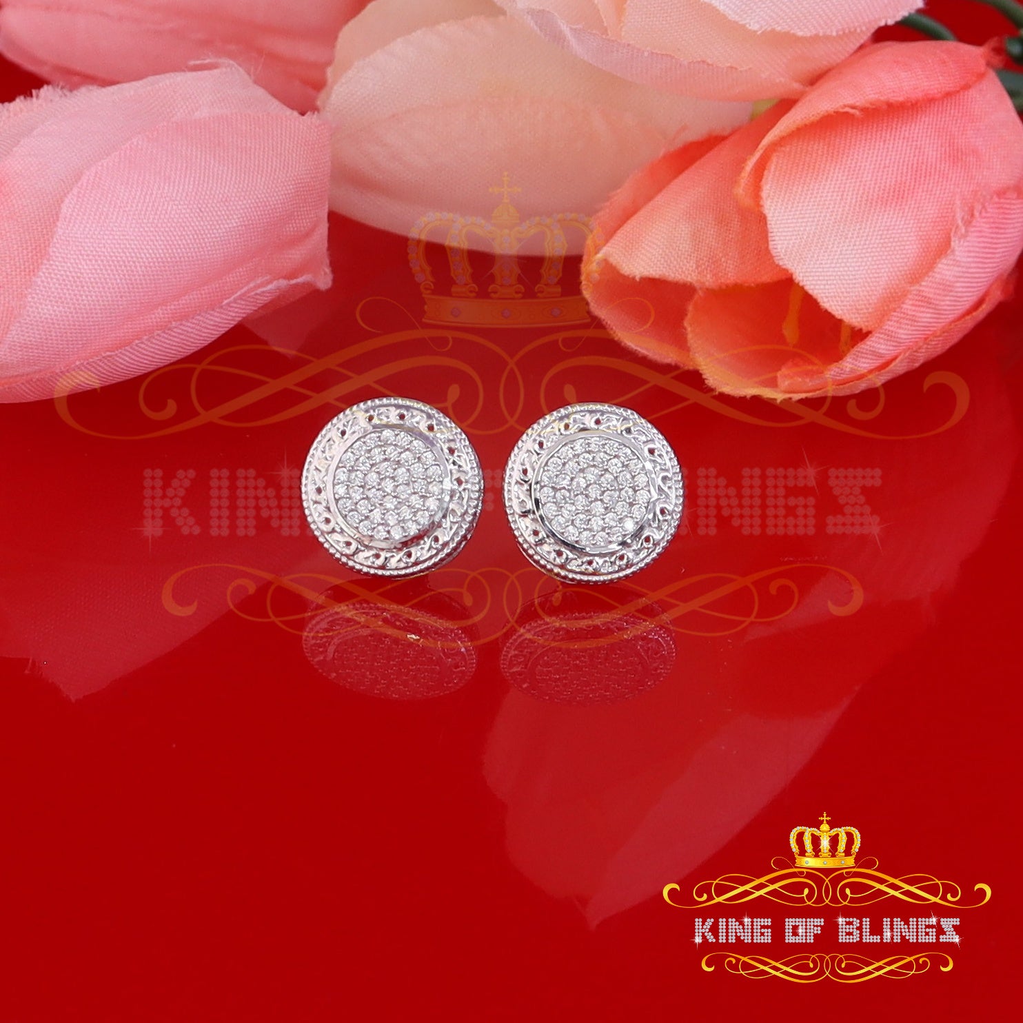 King of Blings- 925 White Sterling Silver 0.78ct Cubic Zirconia Hip Hop Round Earring for Women KING OF BLINGS