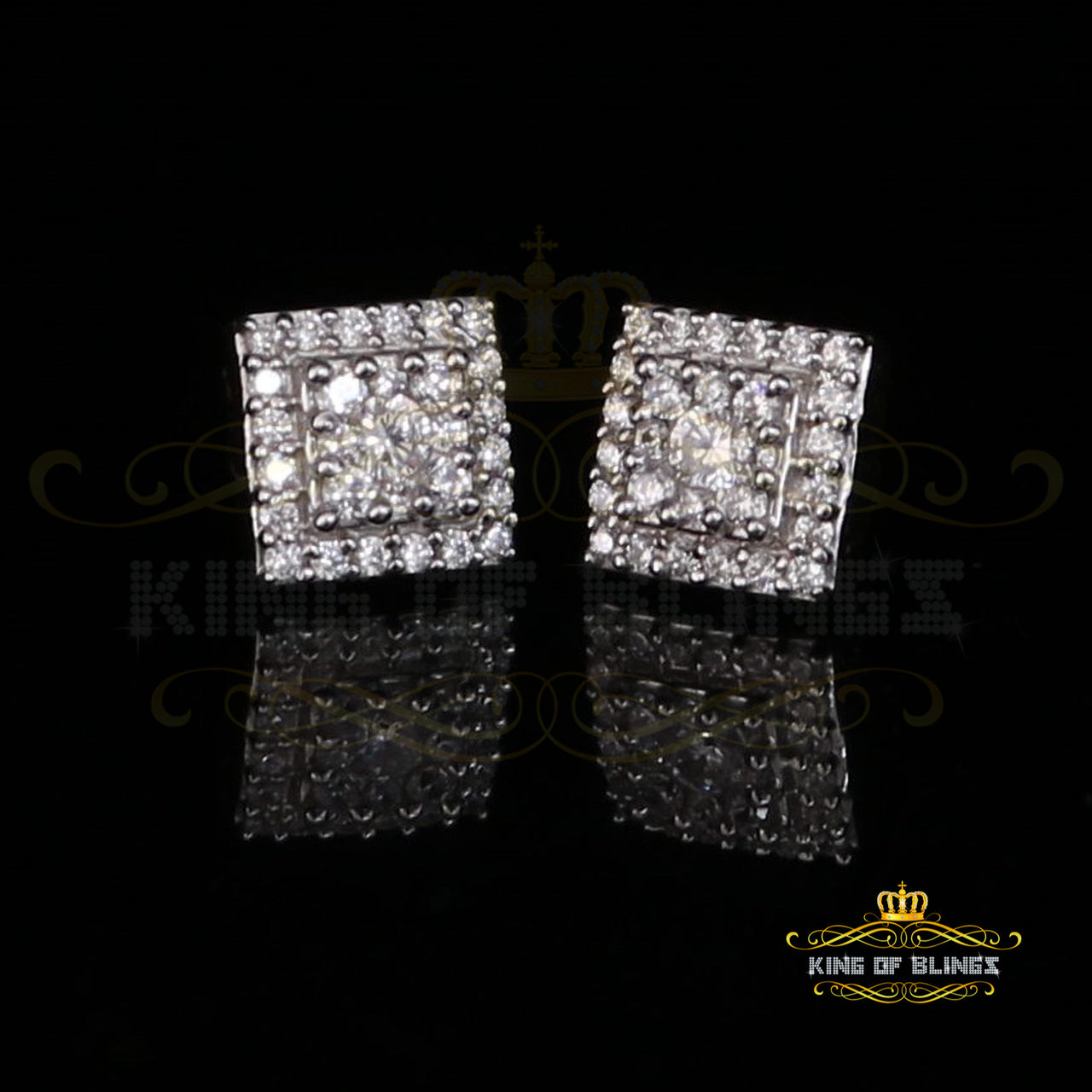 King of Bling's 1.2ct Cubic Zirconia 925 Yellow Silver Women's & Men's Hip Hop Square Earrings KING OF BLINGS