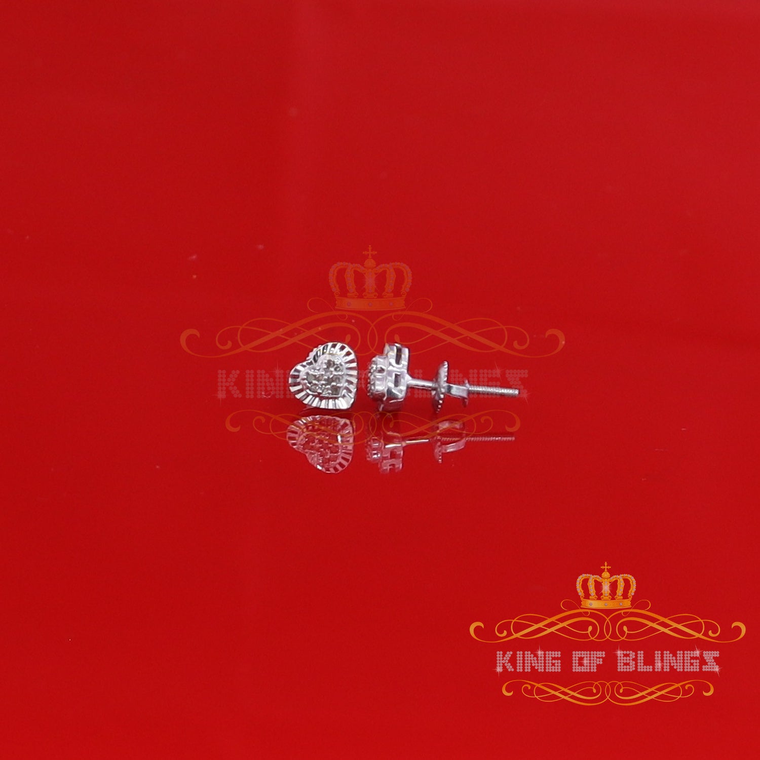 King Of Bling's Aretes Para Hombre Heart 925 White Silver 0.05ct Diamond Women's /Men's Earring KING OF BLINGS