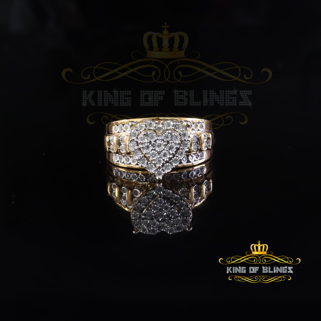 King Of Bling's Real Diamond 0.25ct Cindarella Heart Ring SZ 7 Real 925 Yellow Silver for Women King of Blings