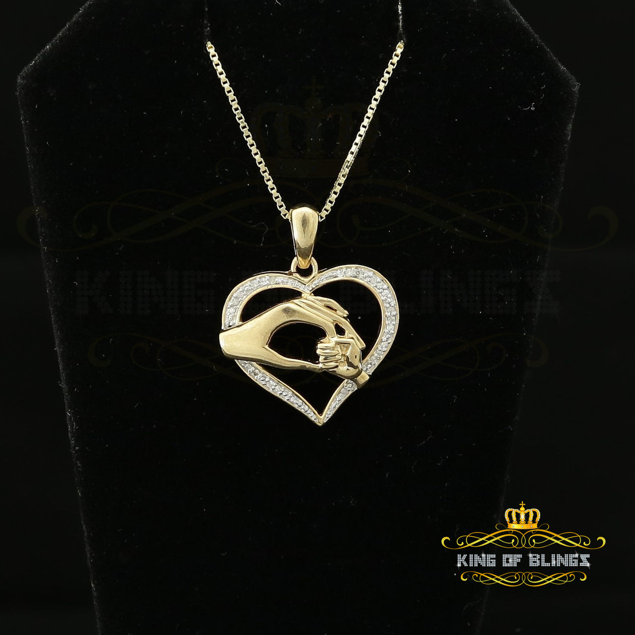 King Of Bling's Real 0.10ct Diamond Sterling Silver Heart In MOM'S CARE Necklace Yellow Pendant KING OF BLINGS