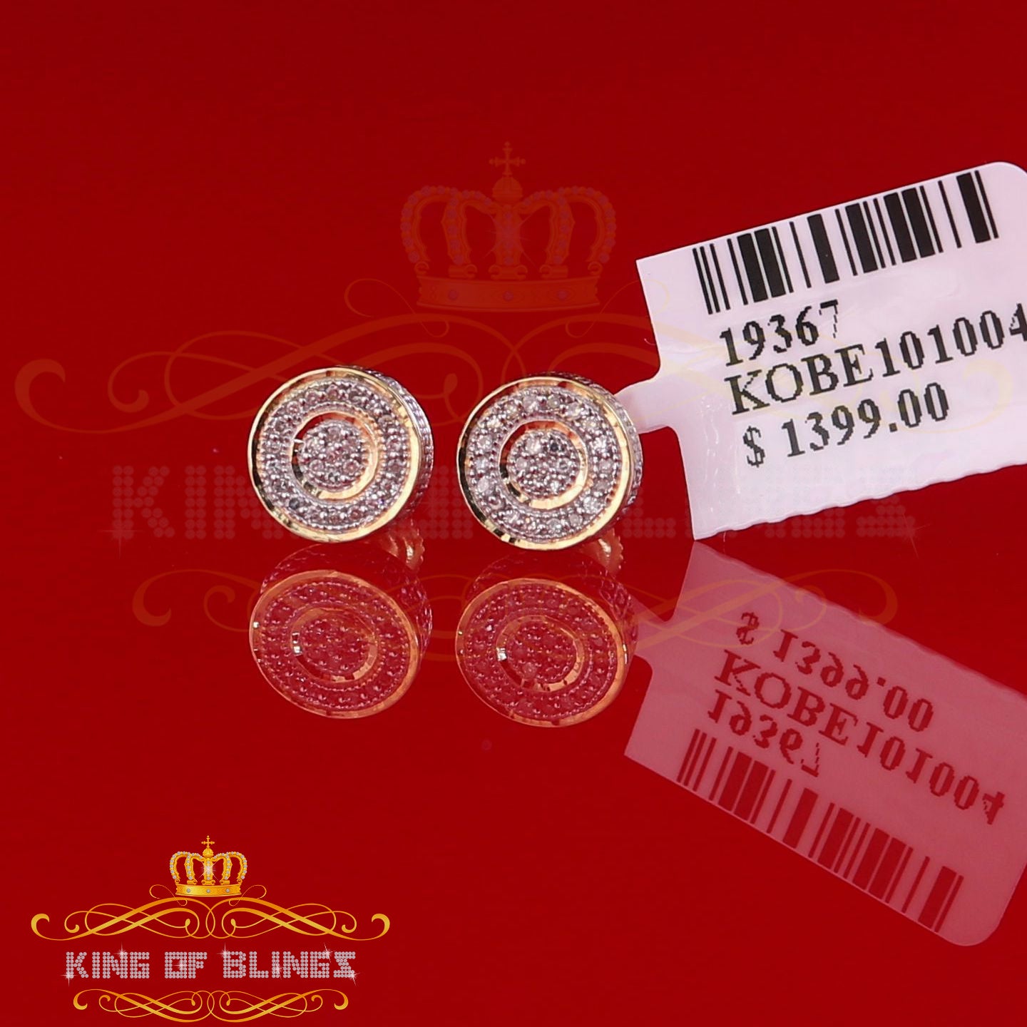 King Of Bling's 10K Real Yellow Gold Real Diamond 0.15CT Men's/Women's Round Stud Micro Earring KING OF BLINGS
