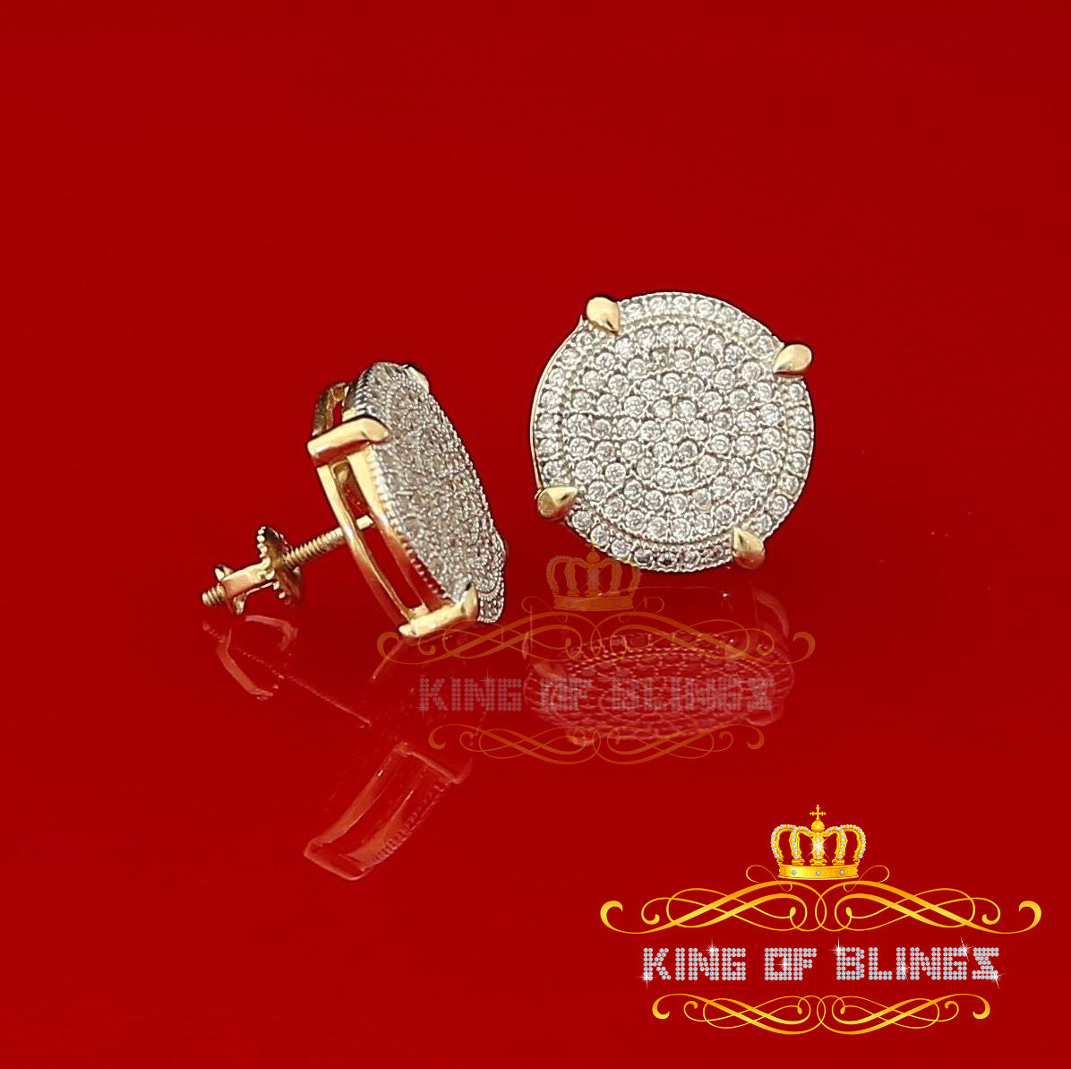 King of Bling's Aretes Para Hombre 925 Yellow Silver 1.18ct Cubic Zirconia Women's Round Earring KING OF BLINGS