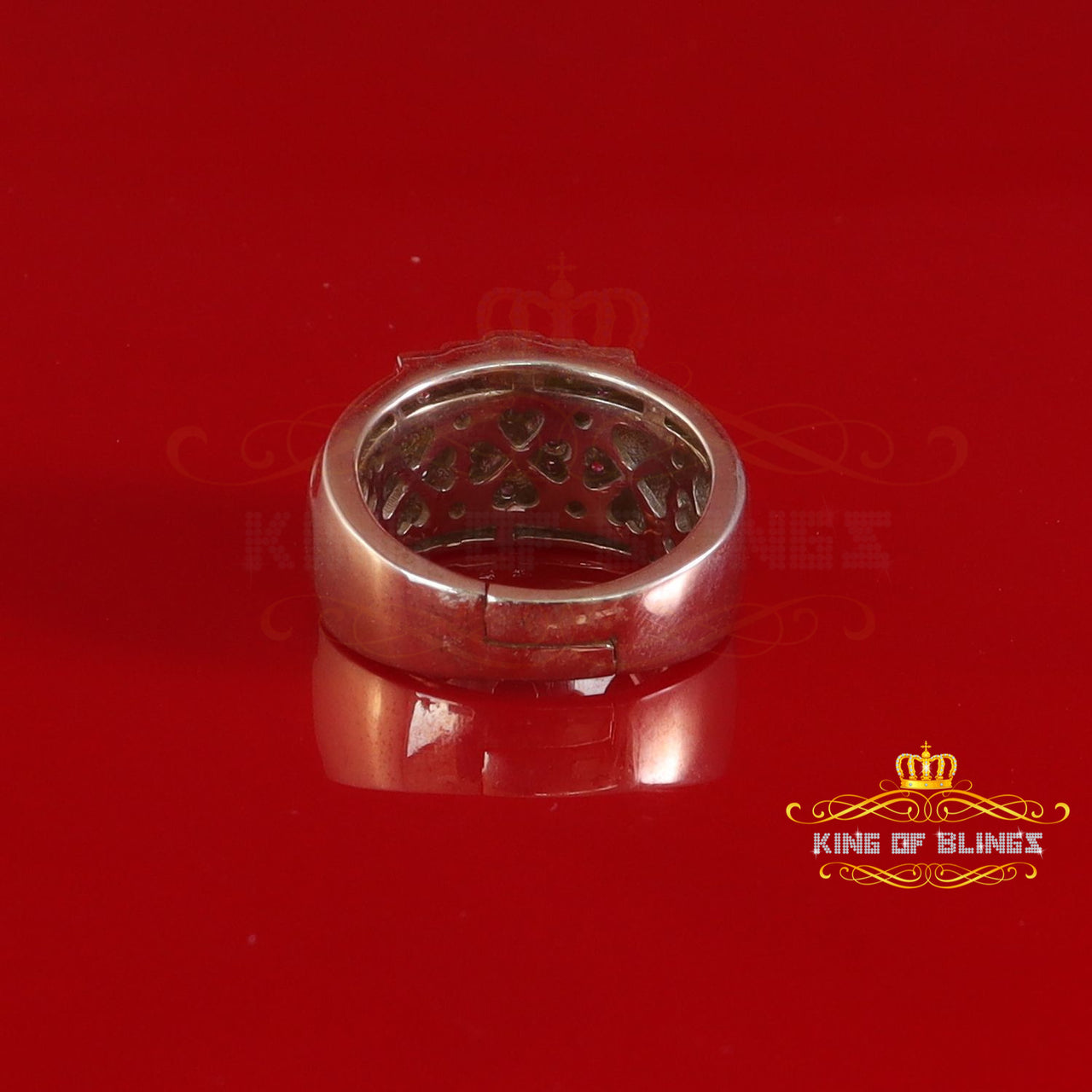 King Of Bling's Yellow Silver Rhodium Plated CZ 1.40ct Wide Band Men Adjustable Ring SZ 8 to 10