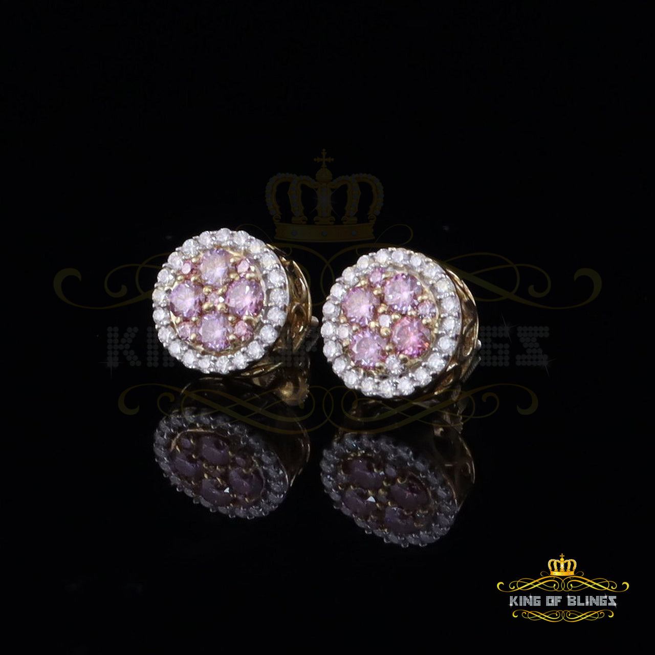 Men's/Women's 925 Silver Yellow 1.00ct VVS 'D' Pink Moissanite Round Stud Earrings