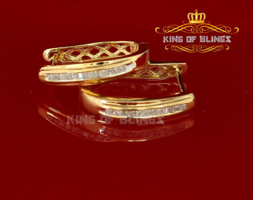 King of Blings-0.33ct Diamond 925 Sterling Silver Yellow Hoop Stud Earrings For Men's / Women's KING OF BLINGS