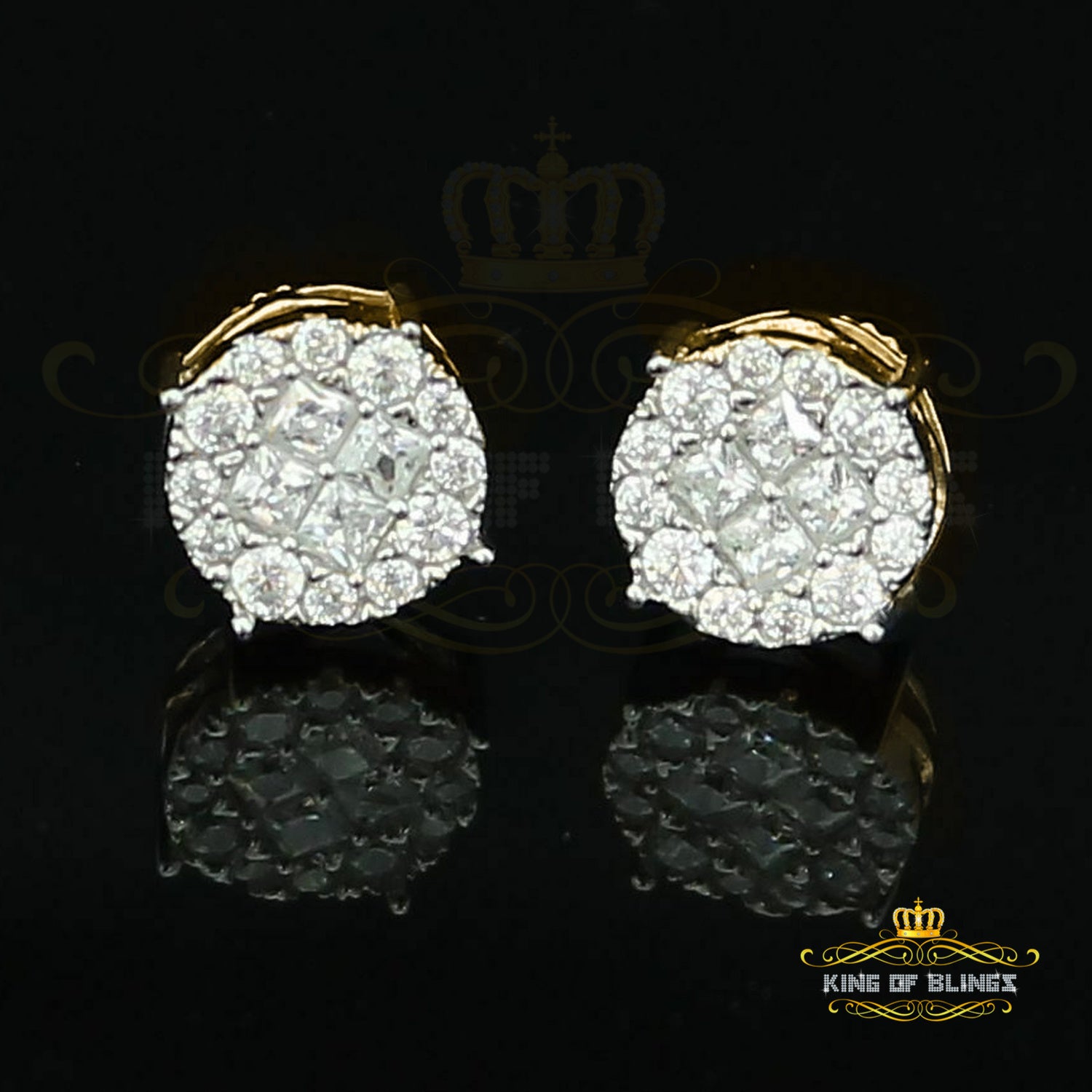 King of Bling's 925 Yellow Silver Screw Back 1.44ct Cubic Zirconia Round Earrings For Ladies KING OF BLINGS