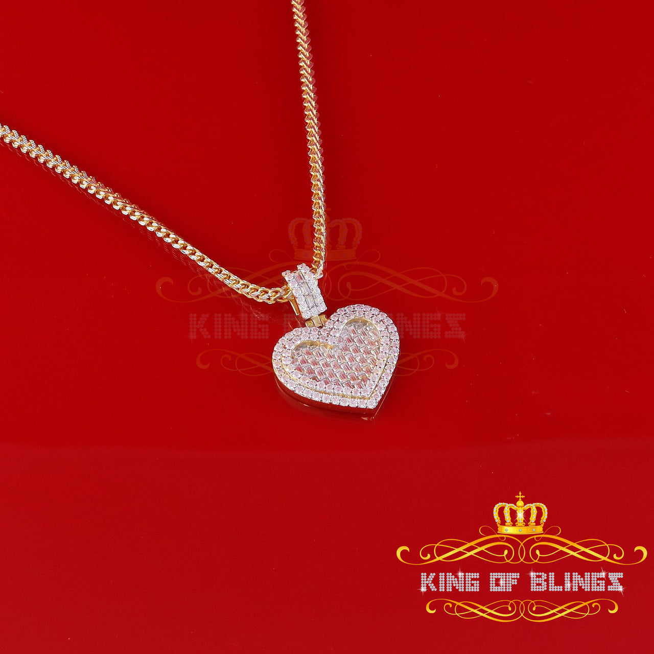 King Of Bling's 925 Silver Yellow Baguette Heart Pendant 7.50ct VVS D Moissanite for Women's