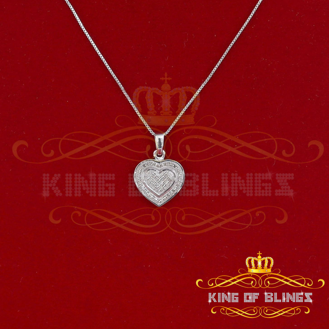 King Of Bling's Real 0.25ct Diamond 925 Sterling Silver HEART Charm Necklace Pendant in White KING OF BLINGS