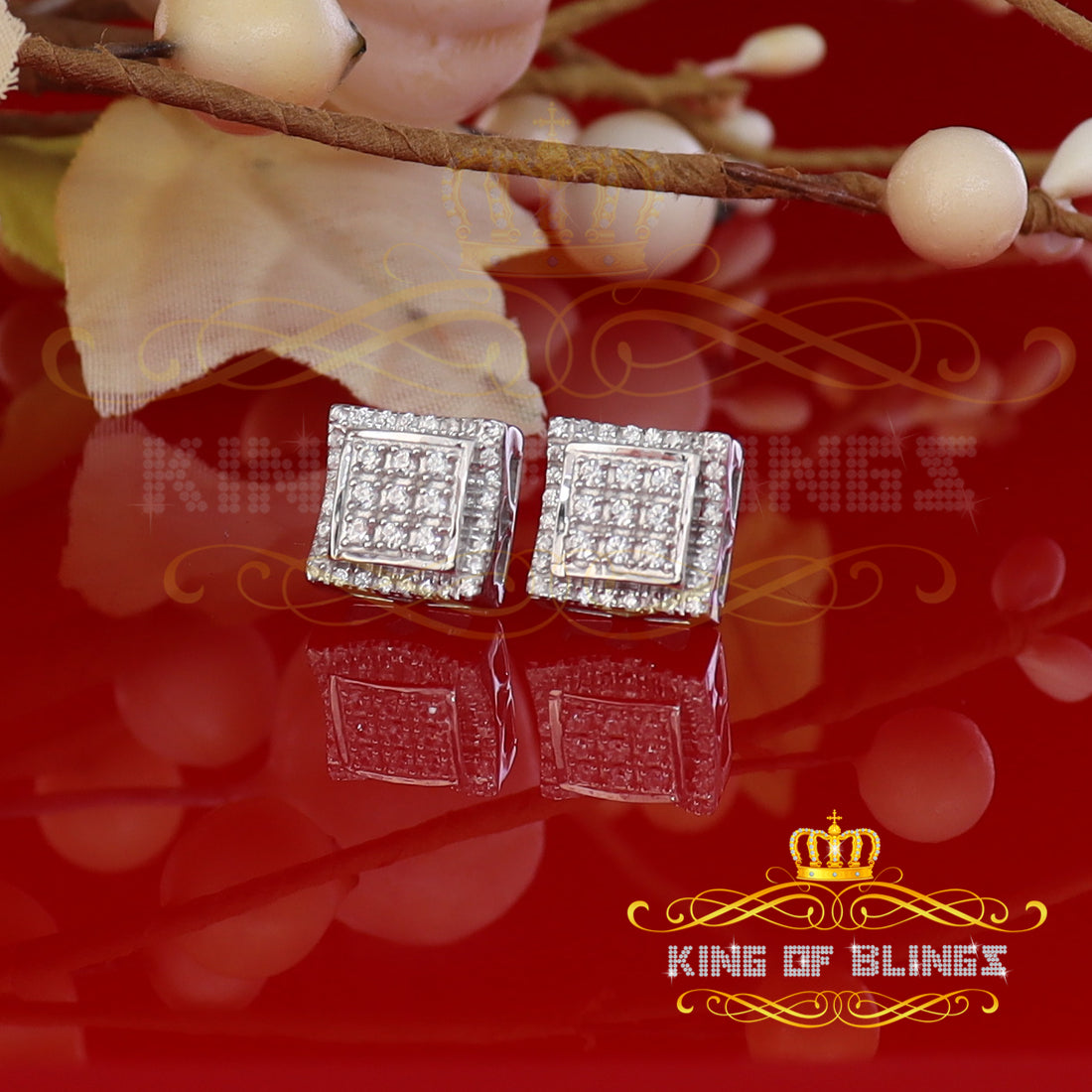 King of Blings- 925 Silver White Elegant 0.99ct Square Screw Back Cubic Zirconia Women's Earring KING OF BLINGS