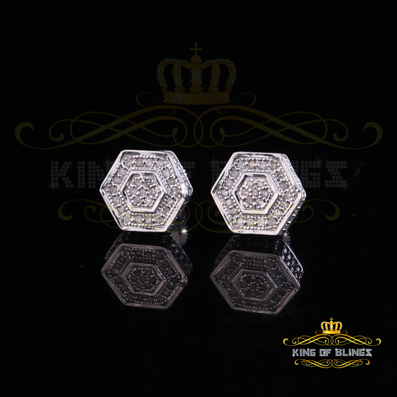 King Of Bling's 0.10ct Diamond 925 Sterling Silver Hip Hop White Stud Earring For Men / Women KING OF BLINGS