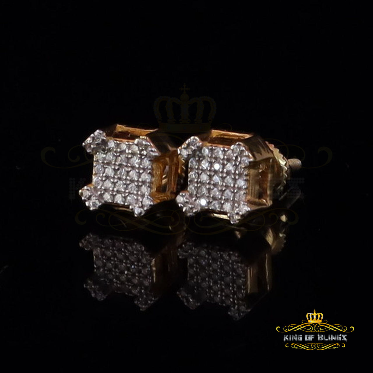 King of Bling's Men's/Womens 925 Silver Yellow 0.25ct VVS 'D' Moissanite Square Stud Earrings