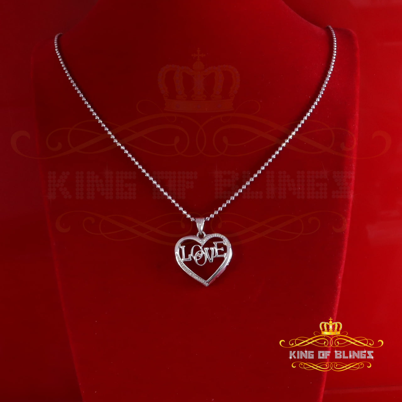 King Of Bling's Real 0.15ct Diamond Sterling Silver LOVE HEART White Charm Necklace Pendant KING OF BLINGS