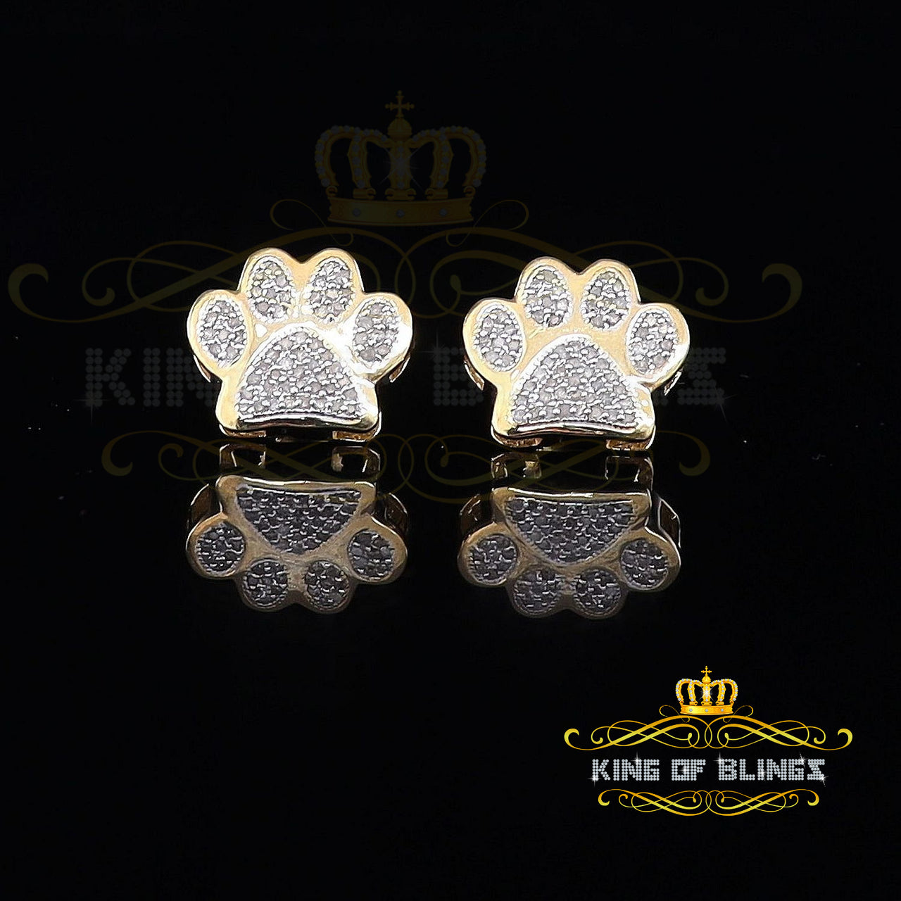 King of Blings-925 Yellow 0.25ct Diamond Hip Hop Men's & Women's Stud Earring Sterling Silver