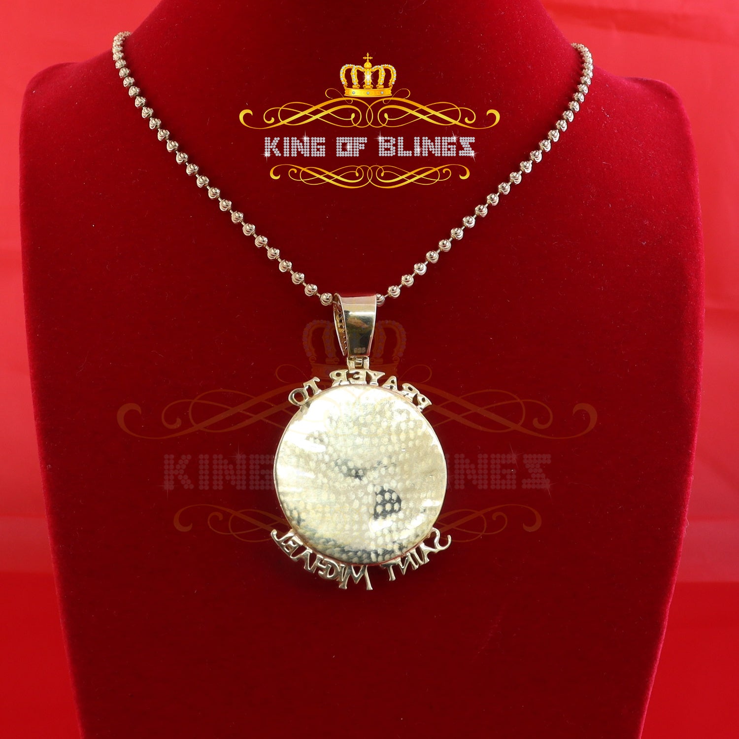 King Of Bling's Silver Yellow Protector "SAINT MICHAEL" Pendant with 5.00ct Genuine Moissanite KING OF BLINGS