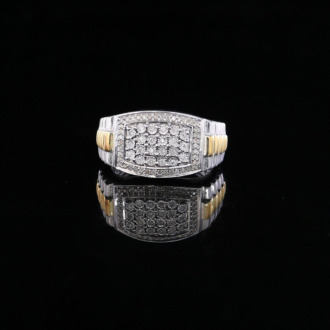 King Of Bling's 0.25 CT Real Diamond 925 Sterling White Silver Two Tone Shine Men's Ring Size 10