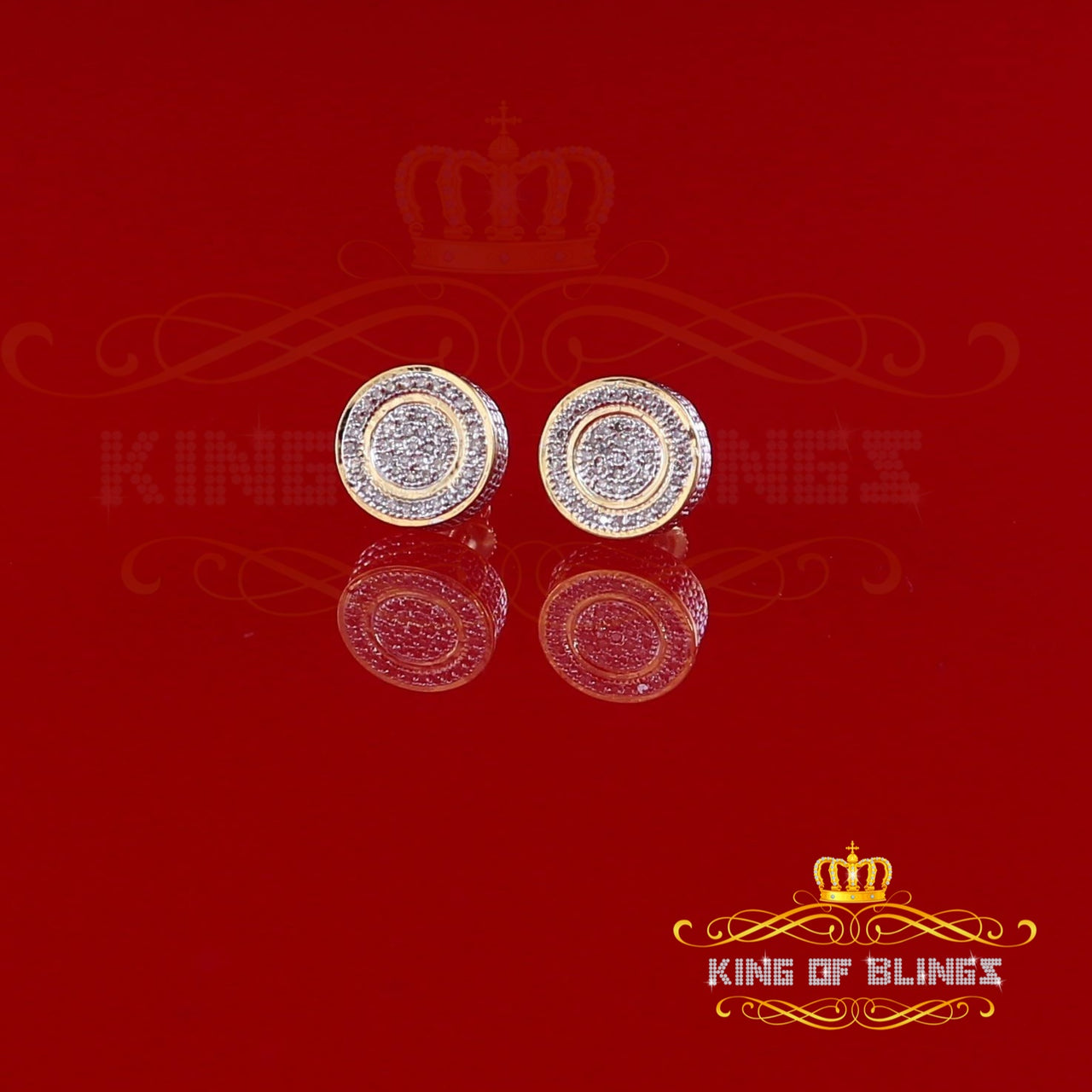 King Of Bling's 10K Real Yellow Gold Real Diamond 0.25CT Men's/Women's Round Stud Micro Earring